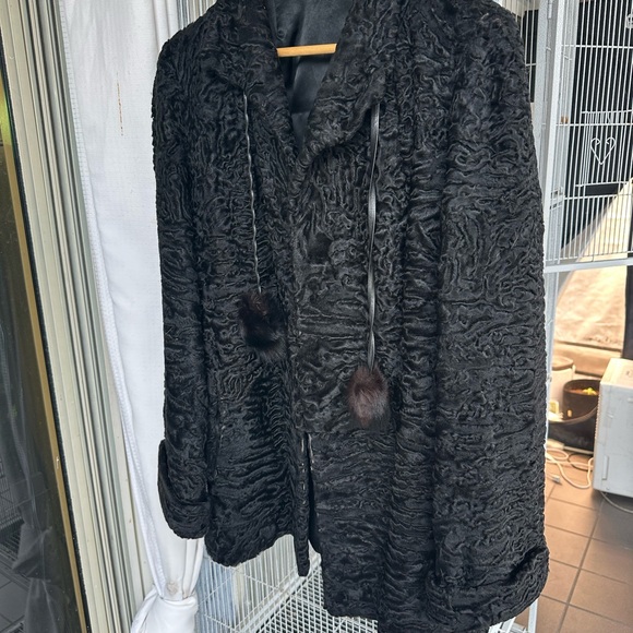 Vintage authentic Swakara black lamb and fox fur pompom coat - Picture 7 of 7